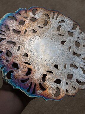 Vintage 9.5" Leonard Silverplate Engraved Footed Trivet Floral Design Beautiful!